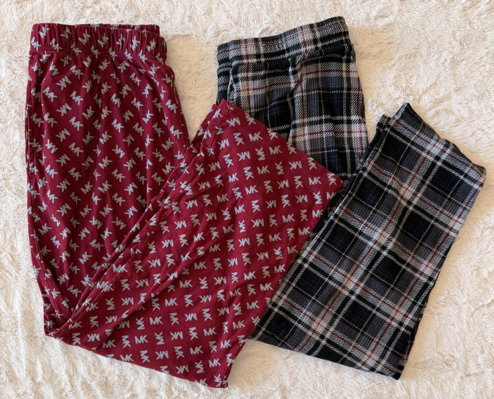 Lot of 2 Men’s Pajama Pants Michael Kors Logo & George Plaid Fleece L/XL